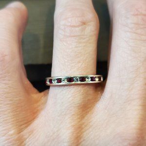 Size 8 925 Sterling Silver Cute Red And Clear Crystal Channel Ring
